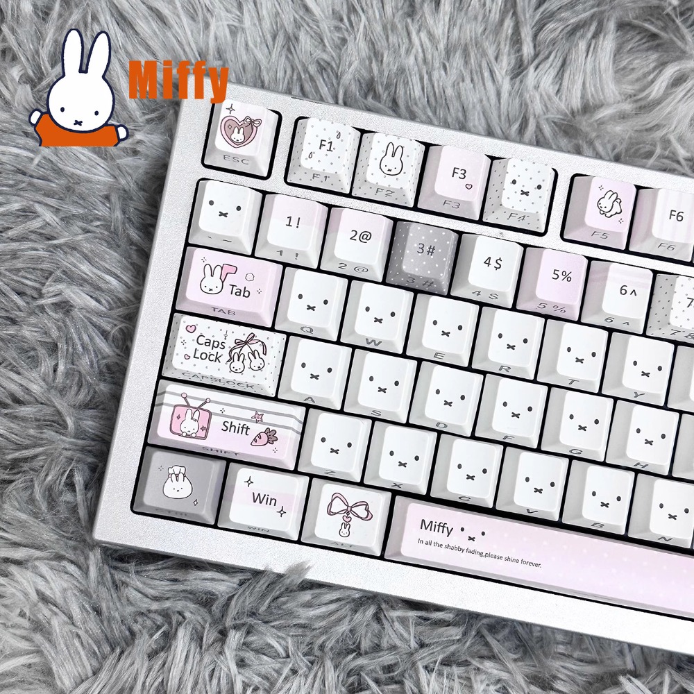 Keyboard Tenkeyless - かわいいミッフィーメカニカルキーボードキーキャップセットかわいいウサギパステルグレーピンクPBT染料昇華デスクアクセサリーオフィスガールギフト