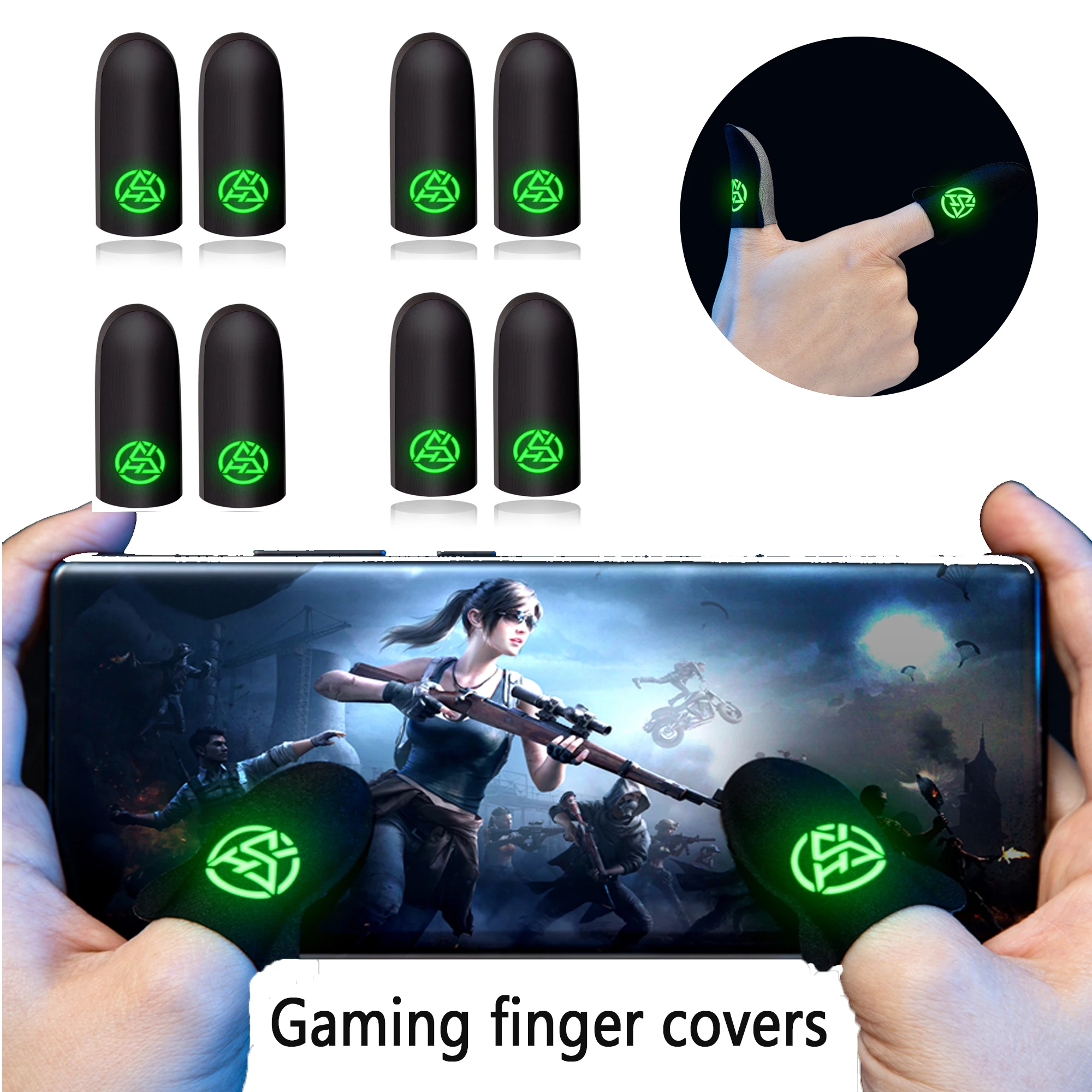 Esports Gaming Gloves - 携帯電話ゲーム用フィンガーチップグローブ、耐汗性、滑り止め、発光、フィンガースリーブ、通気性、ゲーミングフィンガーカバー、6個