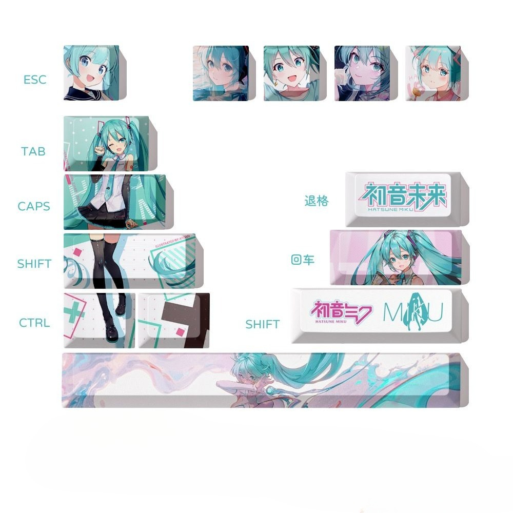 Keyboard Tenkeyless - 初音ミクキーキャップ、OEM高さPBT染料昇華メカニカルキーボードキーキャップ、アニメデスクデコレーションギフト