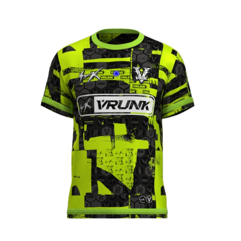 Esports Gaming Sleeve - 2026年新作eスポーツジャージ ネオングリーンブラック 幾何学模様3Dプリント ゲーミング半袖Tシャツ ファミリーウェア 速乾性