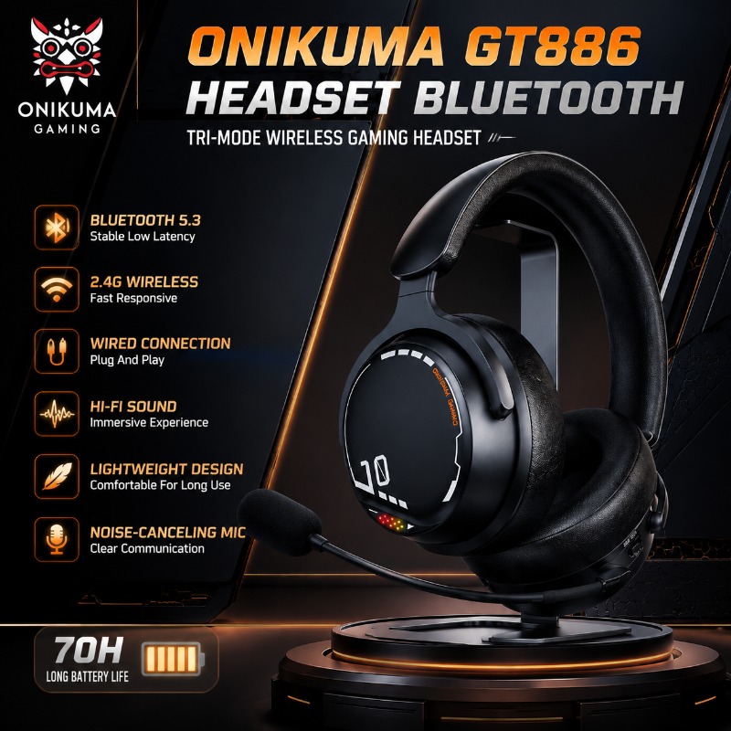 Esports Gaming Headset - ONIKUMA GT886 ゲーミングヘッドセット トライモード 軽量 ワイヤレス