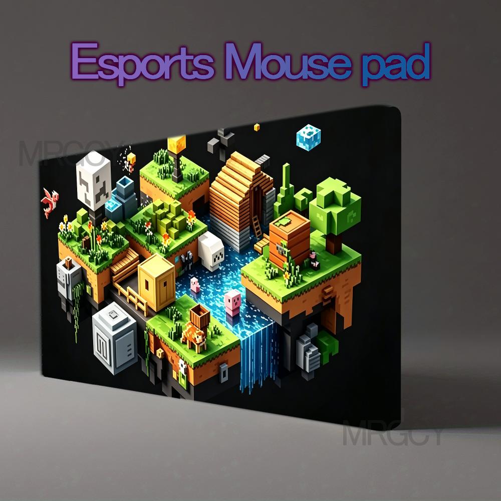 Esports Gaming World - ピクセルアート フローティングブロックアイランド 大型デスクマット ボクセルワールドの風景 鮮やかなノンスリップゲーミングマウスパッド eスポーツ