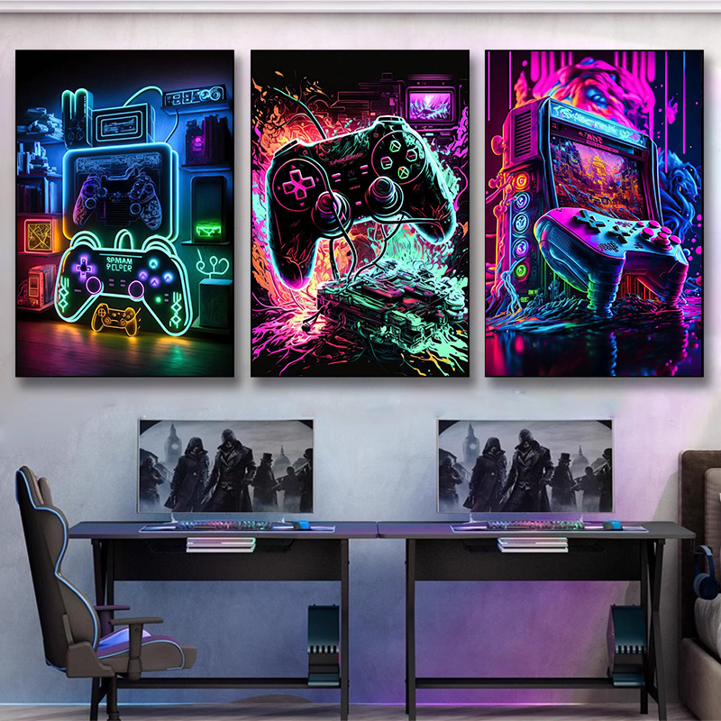 モダンなネオンポップクールなゲーミングウォールアートポスター - Esports Gaming Houses のレビューと価格